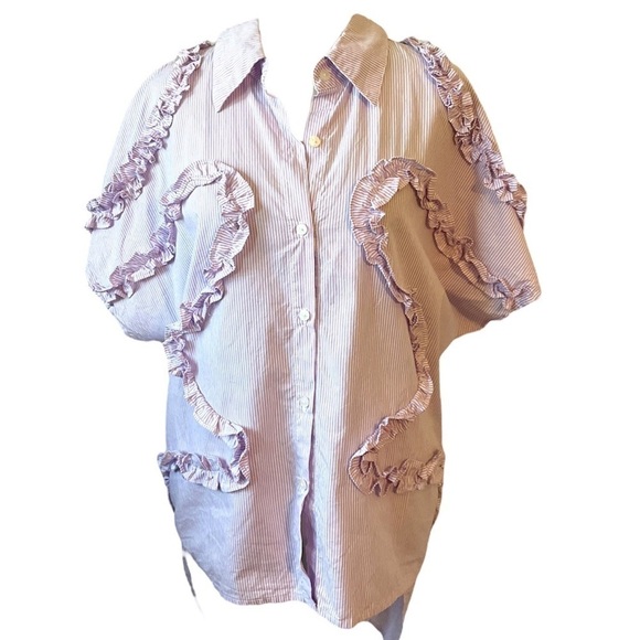 Margo Baridon Striped Buttondown in Purple Size Small - Picture 2 of 8